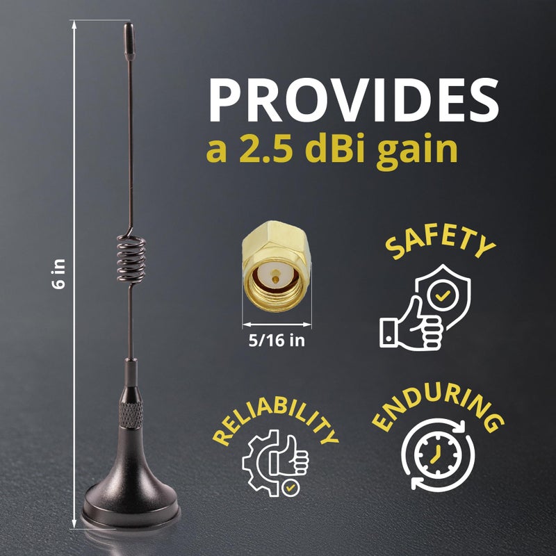 Electrodepot 433 MHz Unity Gain Omni 6-Inch Antenna with Magnetic Base and Male SMA Connector Kit â€“ 50 Ohms Impedance for Garage Gate Door Opener - Image 4